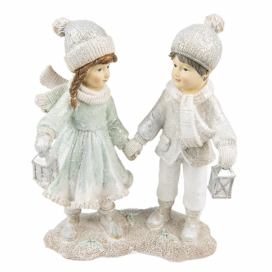 Vánoční dekorace soška děti držící se za ruce s lucernami - 16*9*19 cm Clayre & Eef LaHome - vintage dekorace