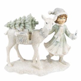 Vánoční dekorace socha děvčete vezoucí stromek - 22*9*18 cm Clayre & Eef