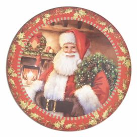 Červený plastový vánoční kulatý podnos/talíř Santa - Ø 33*1 cm Clayre & Eef