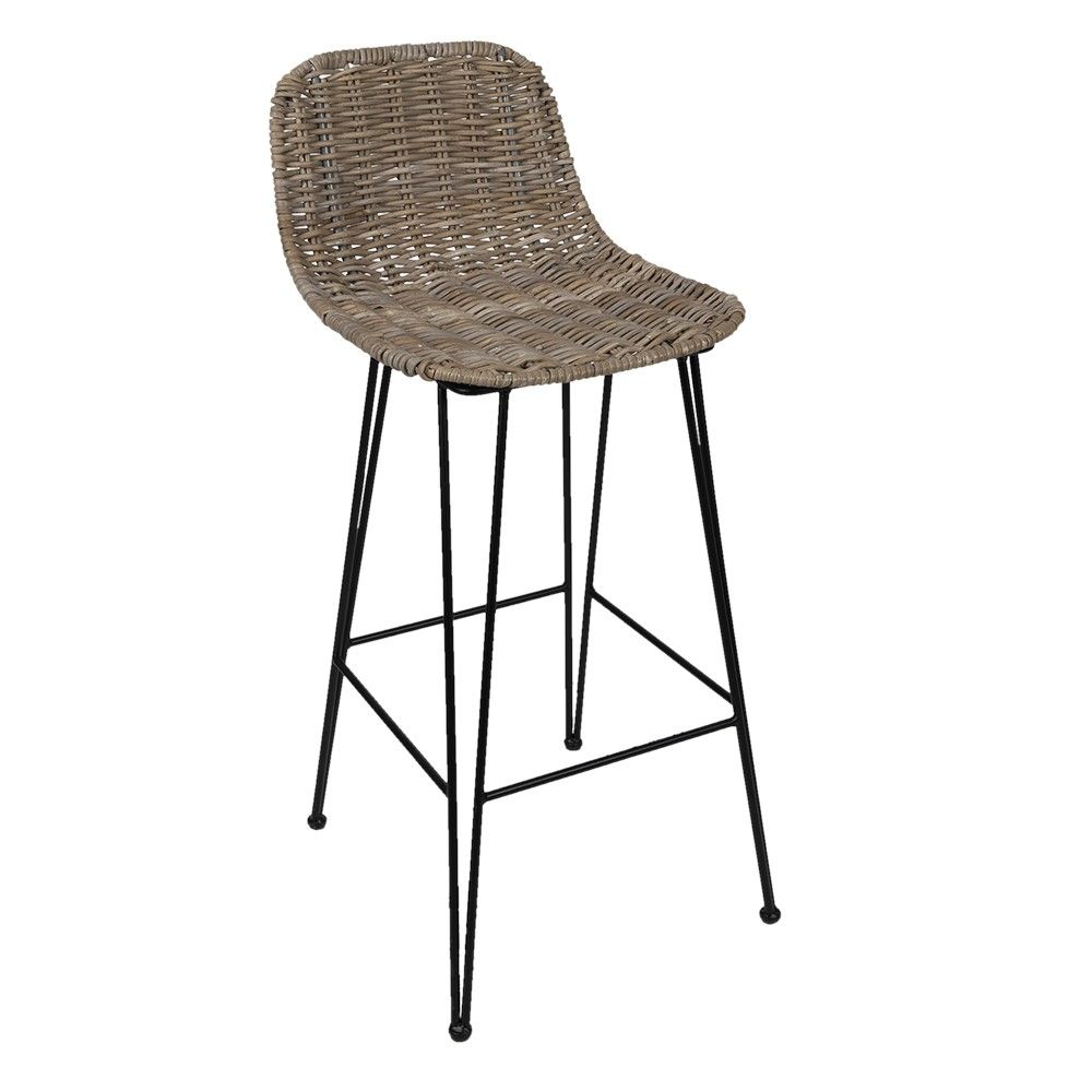 Ratanová barová stolička s kovovou podnoží Rattion - 40*40*93 cm Clayre & Eef - LaHome - vintage dekorace
