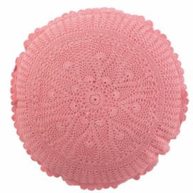Růžový kulatý bavlněný polštář s krajkou Lace pink - Ø 38*12cm J-Line by Jolipa LaHome - vintage dekorace