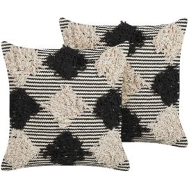 Sada 2 tkaných bavlněných polštářů s geometrickým vzorem 50 x 50 cm béžové/černé BHUSAWAL