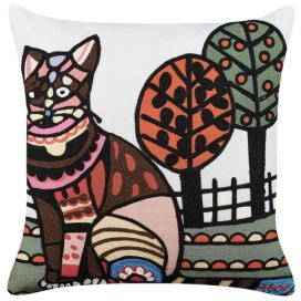 Vyšívaný bavlněný polštář s motivem kočky 50 x 50 cm vícebarevný MEHSANA