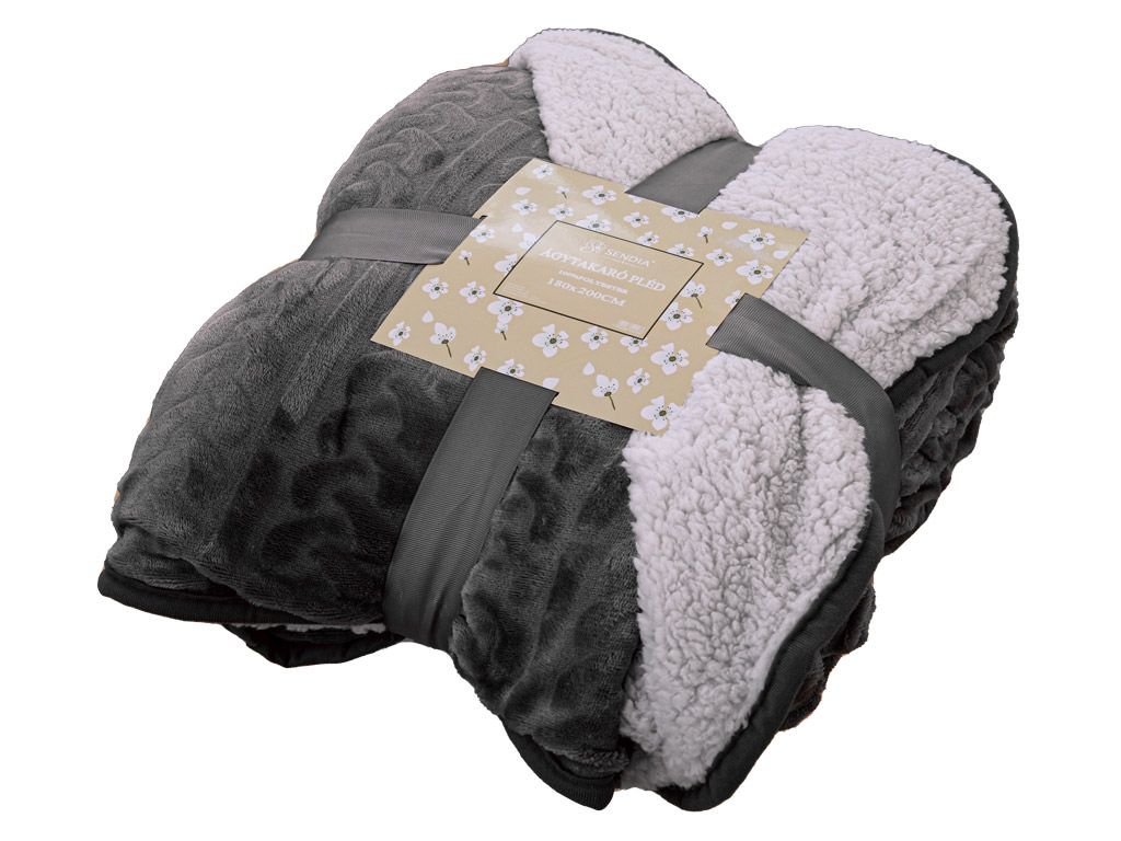 Luxusní tmavě šedá beránková deka z mikroplyše se vzorem, 180x200 cm - Výprodej Povlečení