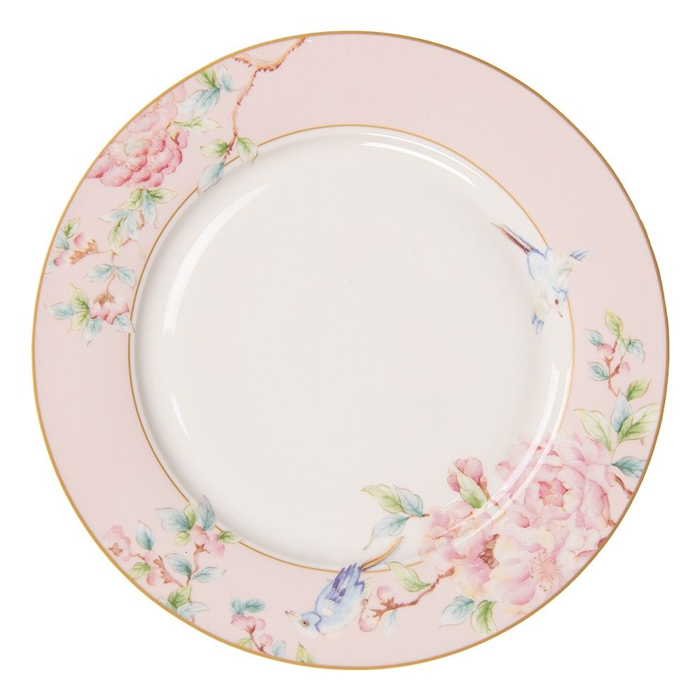 Porcelánový jídelní talíř s růžovými květy Rosa - Ø 27*2 cm Clayre & Eef - LaHome - vintage dekorace