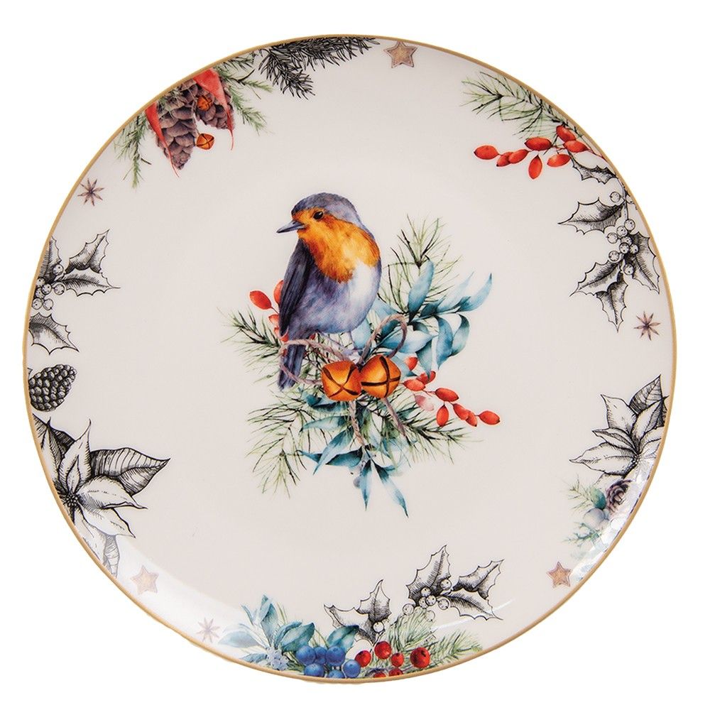 Zelený porcelánový dezertní talíř s květy - Ø 21*2 cm Clayre & Eef - LaHome - vintage dekorace