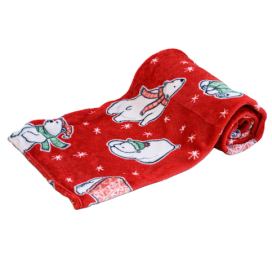Červená vánoční mikroplyšová deka LEDNÍ MEDVĚD, 150x200 cm