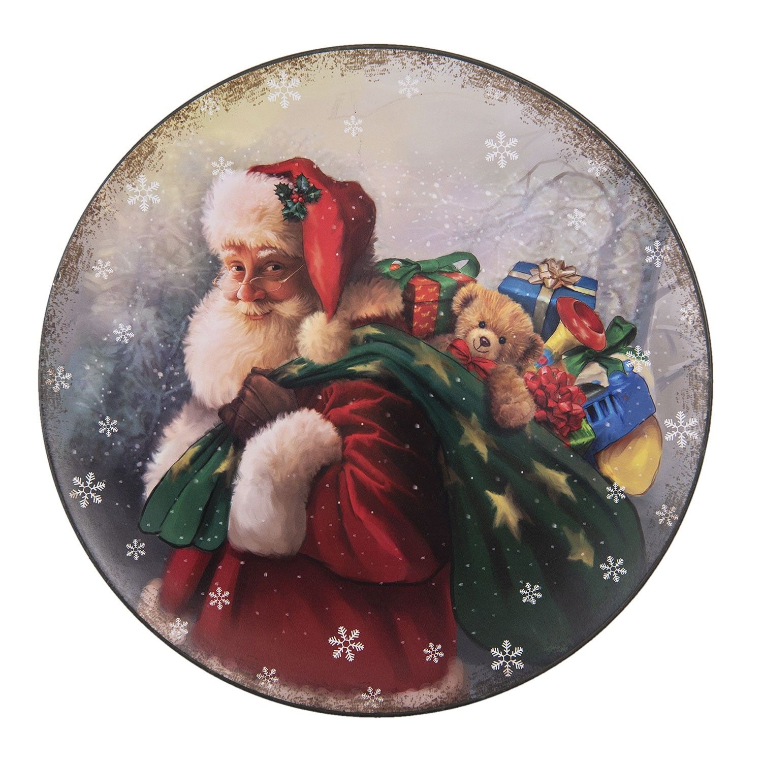 Dekorativní plastový talíř se Santa Clausem - Ø 33*1 cm Clayre & Eef - LaHome - vintage dekorace