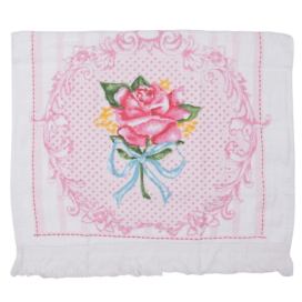 Bílý kuchyňský froté ručník s růží - 40*66 cm Clayre & Eef