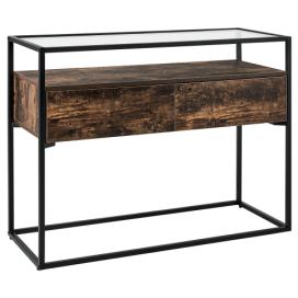 Konzolový stolek se 2 zásuvkami tmavé dřevo/černý MAUK