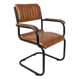 Hnědá kožená jídelní židle s područkami Finnio - 62*60*86 cm Clayre & Eef