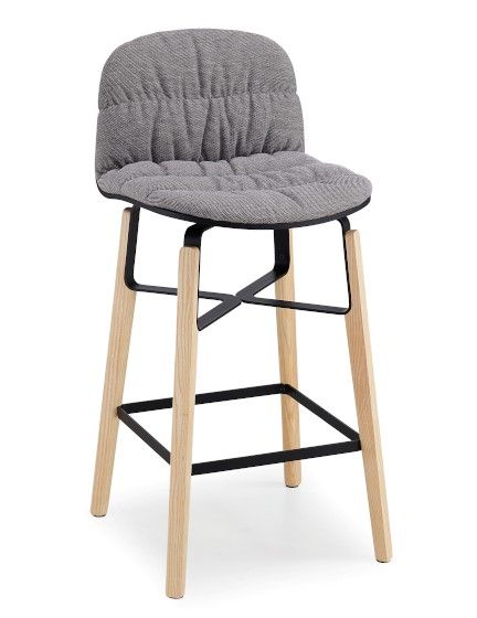 MIDJ - Čalouněná barová židle LIÙ, dřevěná podnož - 