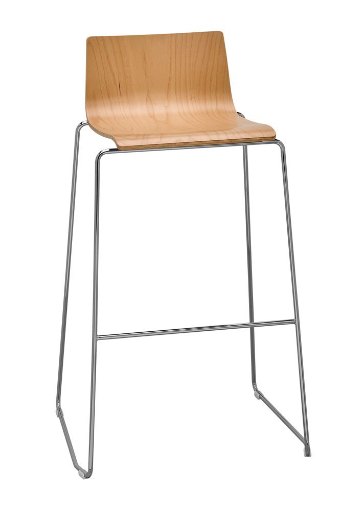 RIM - Barová židle SITTY s dřevěným sedákem a ližinovou podnoží - 