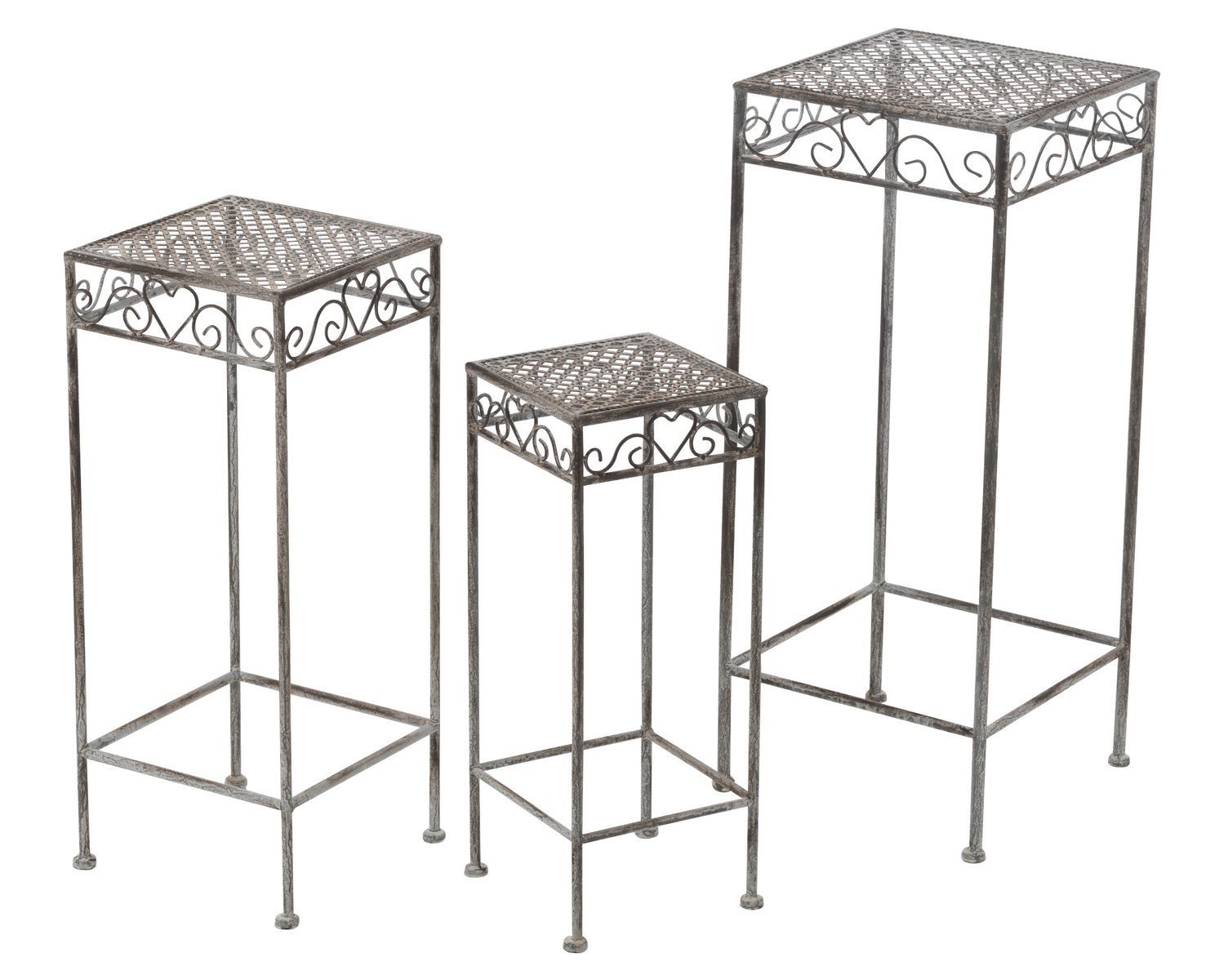 3ks kovový dekorační stolek Heartina - 20*20*50/ 25*25*60/ 30*30*72 cm J-Line by Jolipa - LaHome - vintage dekorace