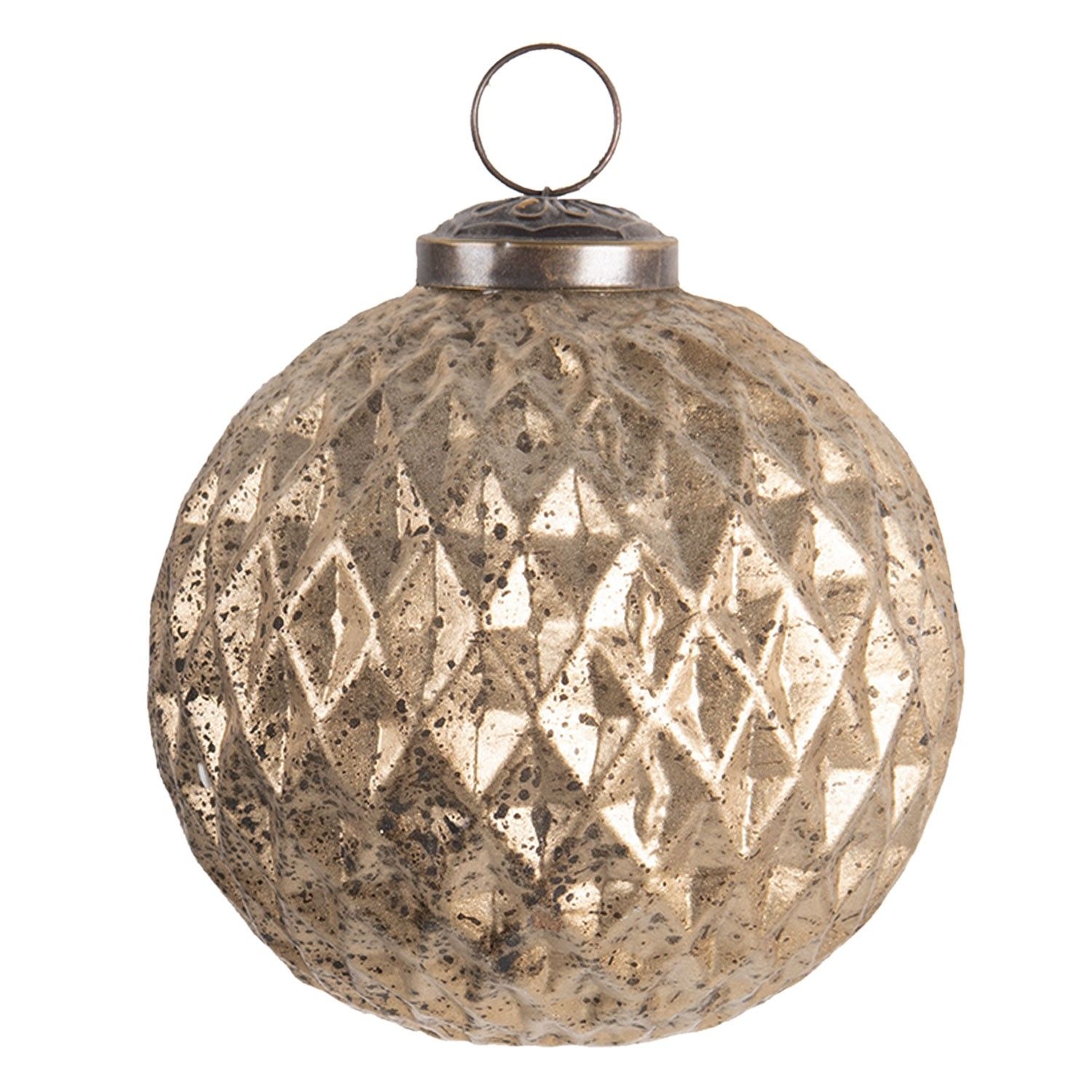 Zlatavá vánoční koule s patinou a odřeninami - Ø 10 cm Clayre & Eef - LaHome - vintage dekorace