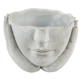 Šedý cementový květináč hlava ženy v dlaních S - 17*17*11 cm Clayre & Eef