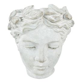 Šedý antik cementový nástěnný květináč hlava ženy - 17*13*21 cm Clayre & Eef