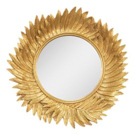 Zlaté antik nástěnné zrcadlo s ozdobným lemem s listy - Ø 25*3 cm Clayre & Eef LaHome - vintage dekorace