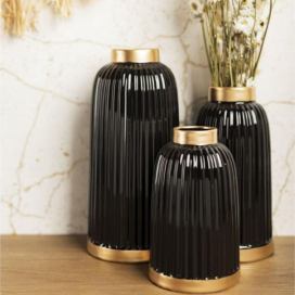 HowHomely Keramická váza ROSIE 20,5x12 cm černá/zlatá 