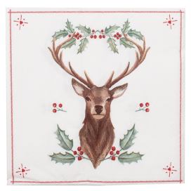 Papírové ubrousky s jelenem a cesmínou Holly Christmas - 33*33 cm (20ks) Clayre & Eef