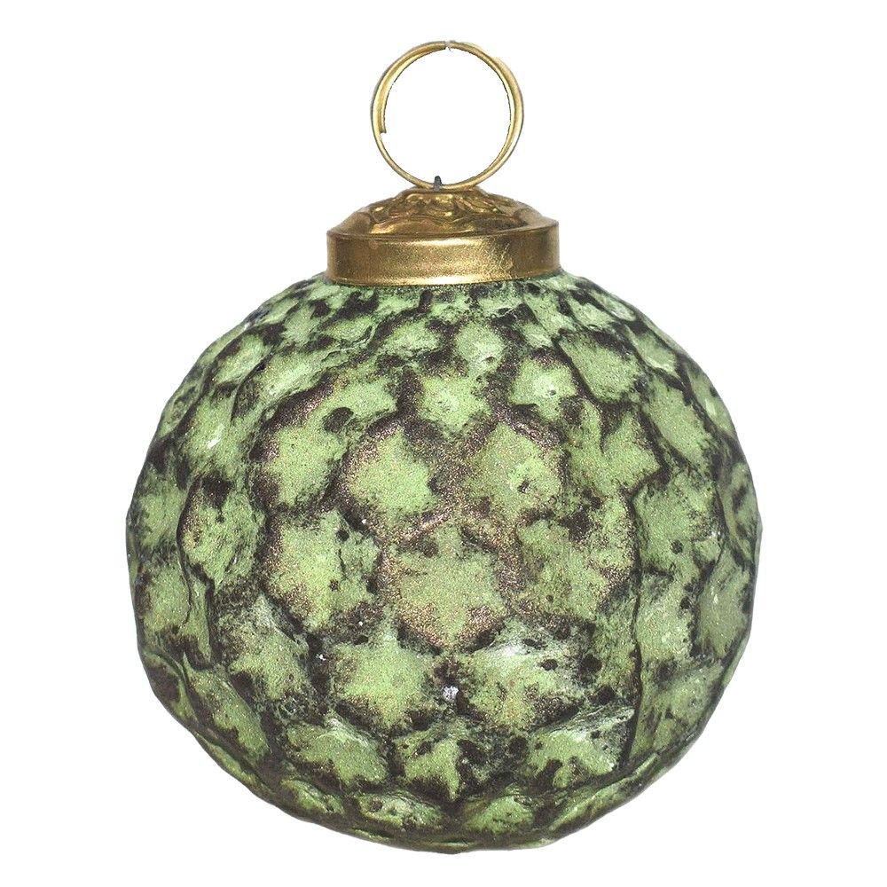 Zeleno-hnědá skleněná ozdoba koule - Ø 7*7 cm Clayre & Eef - LaHome - vintage dekorace