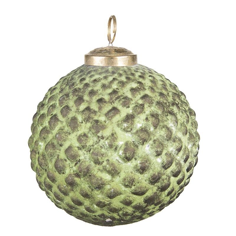 Zeleno-hnědá skleněná ozdoba koule I - Ø10*10 cm Clayre & Eef - LaHome - vintage dekorace