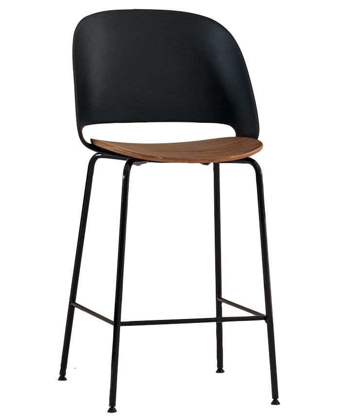 BONTEMPI - Barová židle POLO s dřevěným sedákem, nízká - 