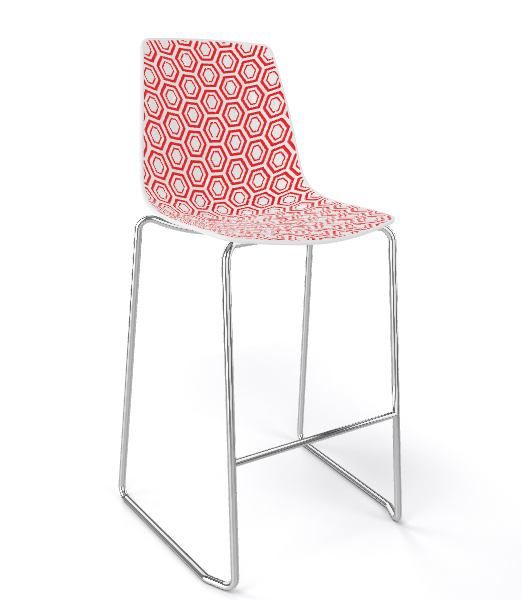 GABER - Barová židle ALHAMBRA ST nízká, bíločervená/chrom - 