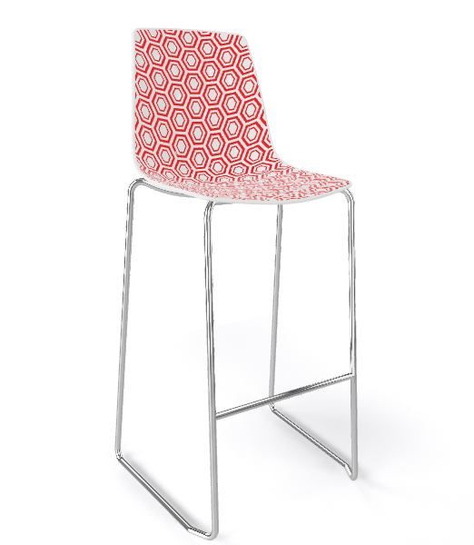 GABER - Barová židle ALHAMBRA ST vysoká, bíločervená/chrom - 