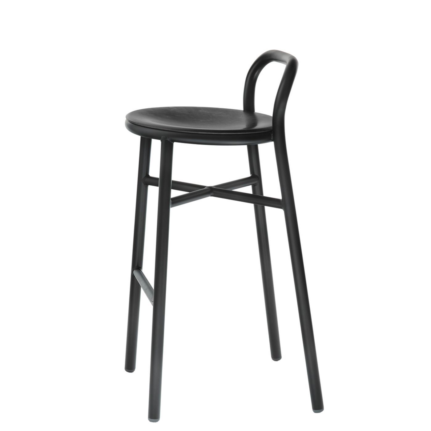 MAGIS - Barová židle PIPE s tmavým dřevěným sedákem nízká- černá - 