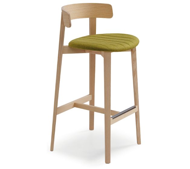 MIDJ - Dřevěná barová židle Maya s čalouněným sedákem - 