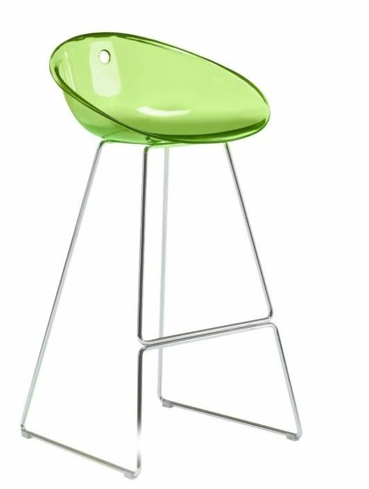 PEDRALI - Nízká barová židle GLISS 902 DS s chromovanou podnoží - transparentní zelená - 