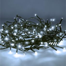  LED venkovní vánoční řetěz, 200 LED, 10m, přívod 5m, 8 funkcí, IP44, studená bílá  1V06-W-1