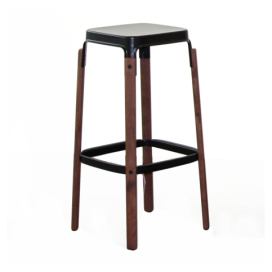 MAGIS - Barová židle STEELWOOD STOOL vysoká - černá s tmavými bukovými nohami