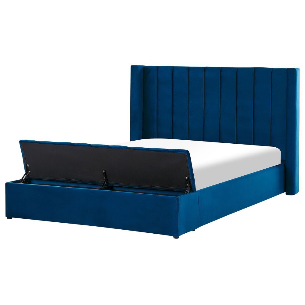Sametová postel s úložným prostorem 160 x 200 cm modrá NOYERS - Beliani.cz