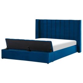 Sametová postel s úložným prostorem 180 x 200 cm modrá NOYERS