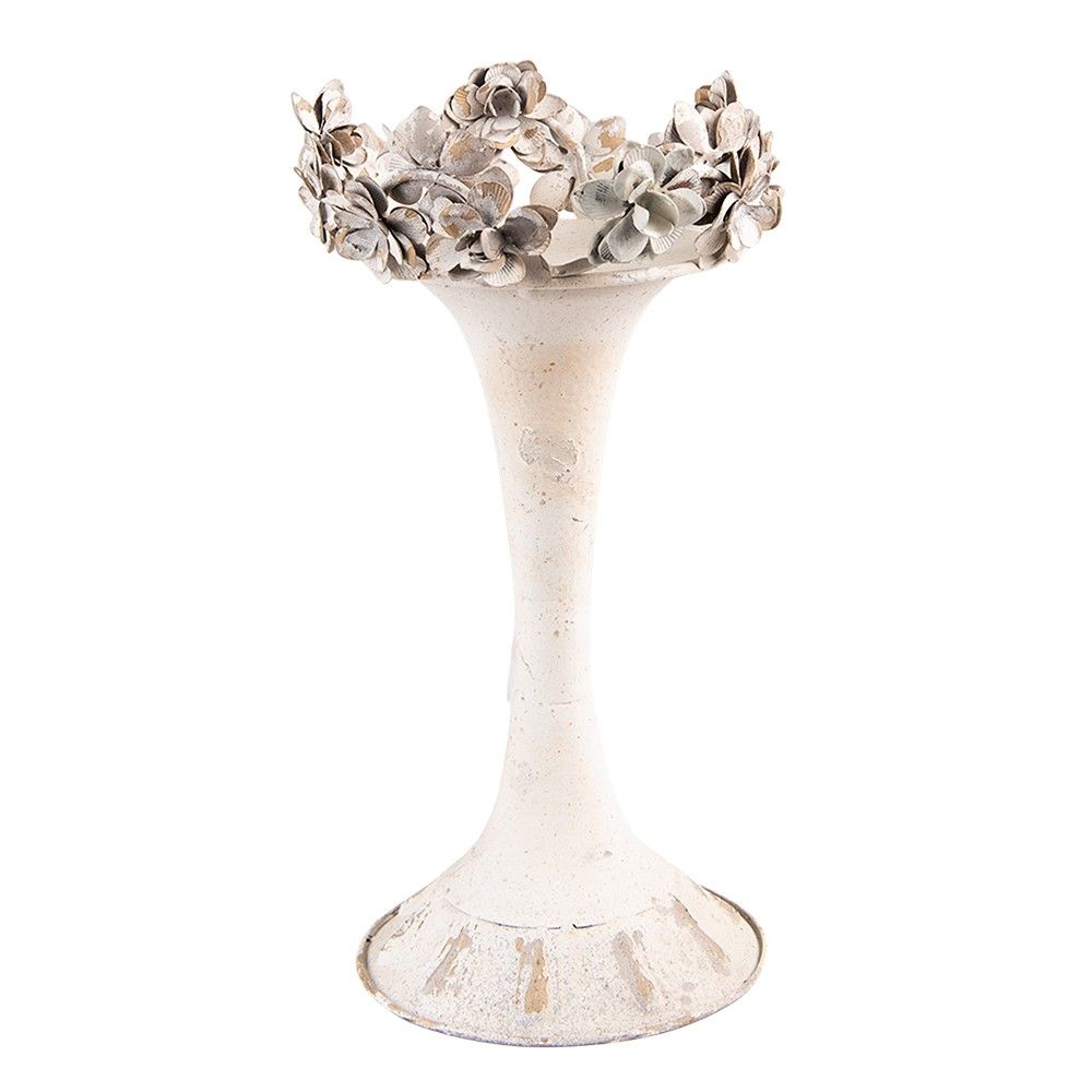 Béžový antik kovový svícen s květy Valérie M - Ø17*30 cm Clayre & Eef - LaHome - vintage dekorace