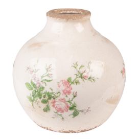 Béžová keramická dekorační váza s růžemi Rossia - Ø 16*17 cm Clayre & Eef