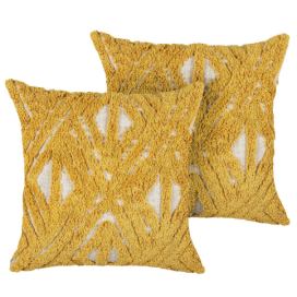 Sada 2 tkaných bavlněných polštářů s geometrickým vzorem 45 x 45 cm žluté ALCEA