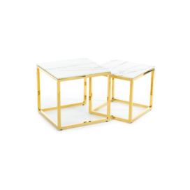 HowHomely SADA 2x Konferenční stolek LIGHT 42x45 cm zlatá/bílý mramor 