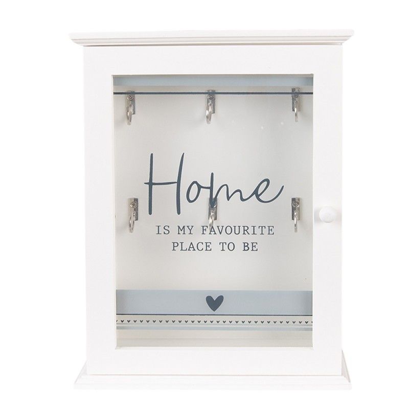 Bílá dřevěná nástěnná skříňka na klíče Home - 20*6*27 cm Clayre & Eef - LaHome - vintage dekorace