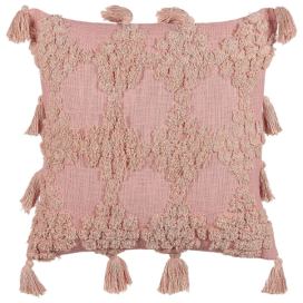 Tkaný bavlněný polštář se střapci 45 x 45 cm růžový TORENIA