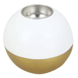 Autour de Minuit Dřevěný svícen ve tvaru koule, bílá a zlatá barva, Ø 10cm