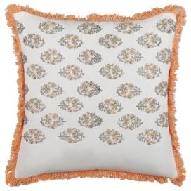 Bavlněný polštář s květinovým vzorem 45 x 45 cm bílý/oranžový SATIVUS