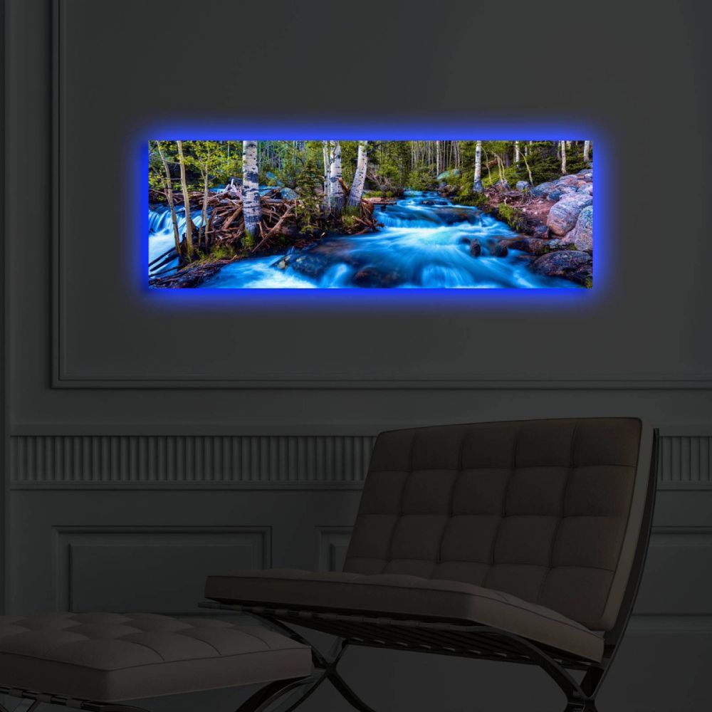 Wallity Obraz s LED osvětlením KRAJINA S POTOKEM 38 30 x 90 cm - Houseland.cz