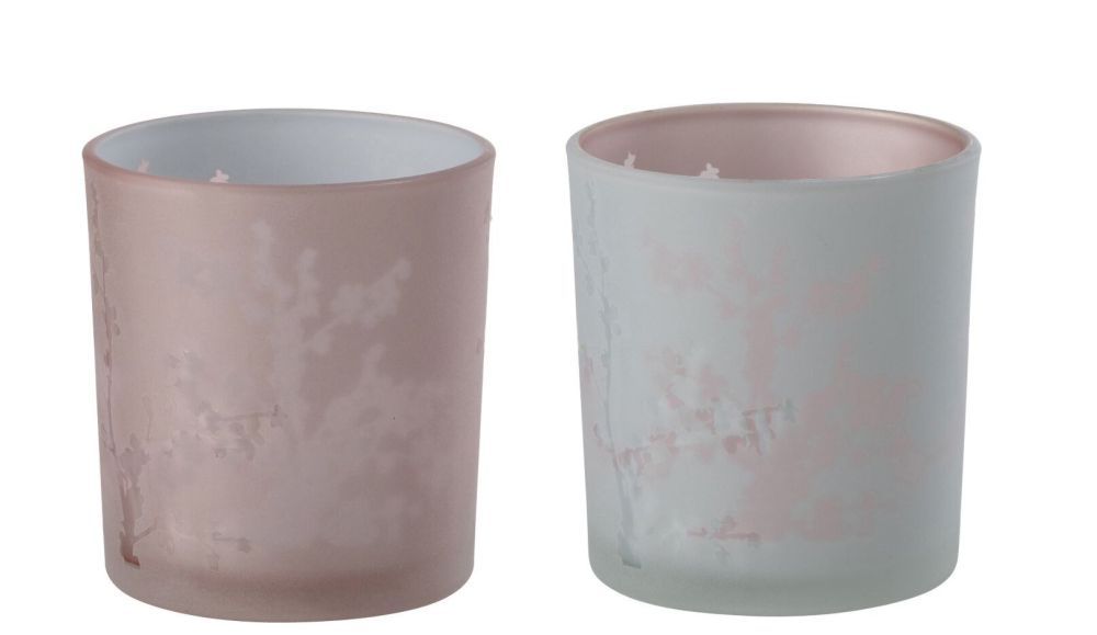 2ks růžový a modrý skleněný svícen na čajovou svíčku Sakura - Ø 7*8 cm J-Line by Jolipa - LaHome - vintage dekorace