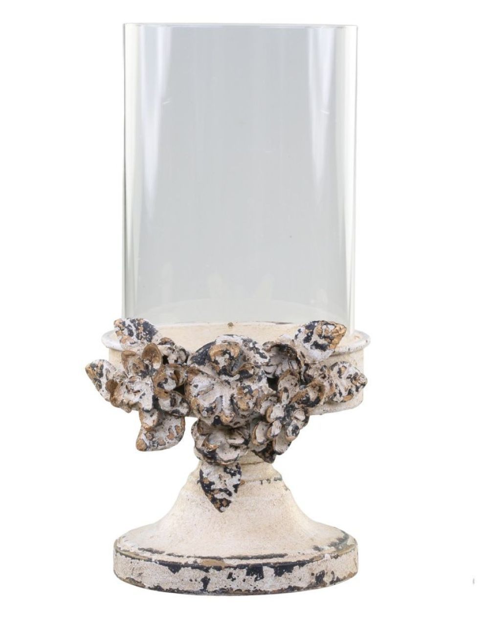 Kovový krémový vintage svícen s kvítky Flowers - Ø16*29cm Chic Antique - LaHome - vintage dekorace