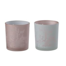 2ks růžový a modrý skleněný svícen na čajovou svíčku Sakura - Ø 7*8 cm J-Line by Jolipa