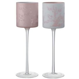 2ks růžový a modrý skleněný svícen na úzké noze na čajovou svíčku Sakura - Ø 9*30 cm J-Line by Jolipa