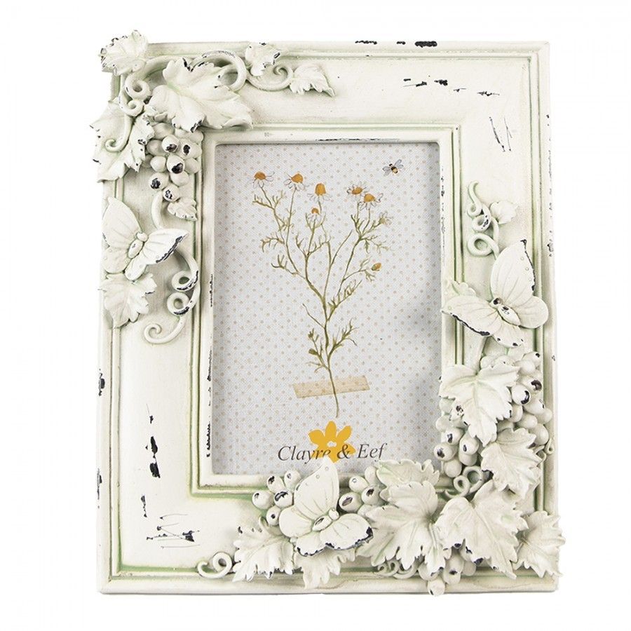 Béžový antik fotorámeček s motýlky Butterfly - 16*2*19 cm / 10*15cm Clayre & Eef - LaHome - vintage dekorace